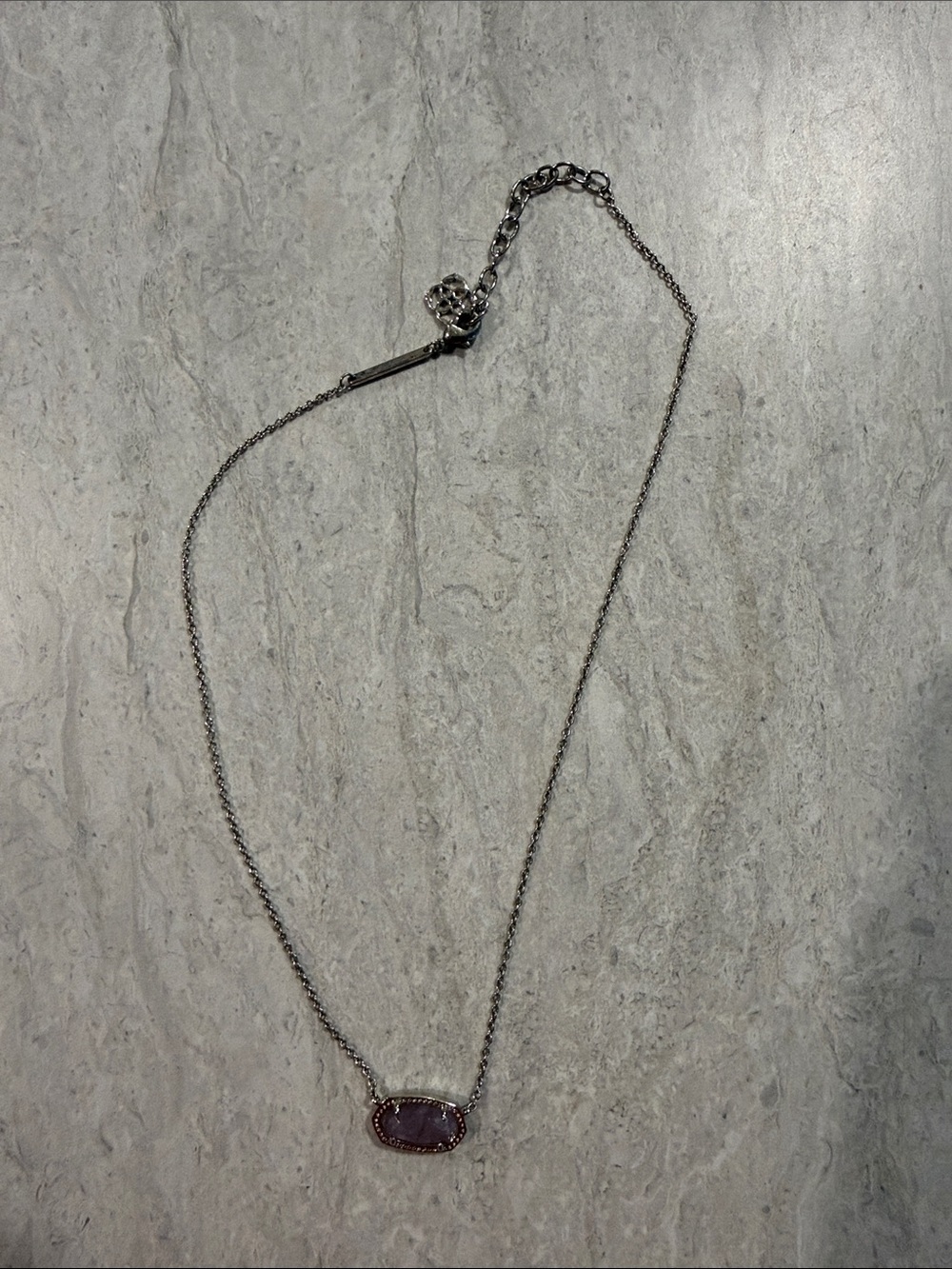 Kendra Scott Silver Necklace with Purple Oval Stone